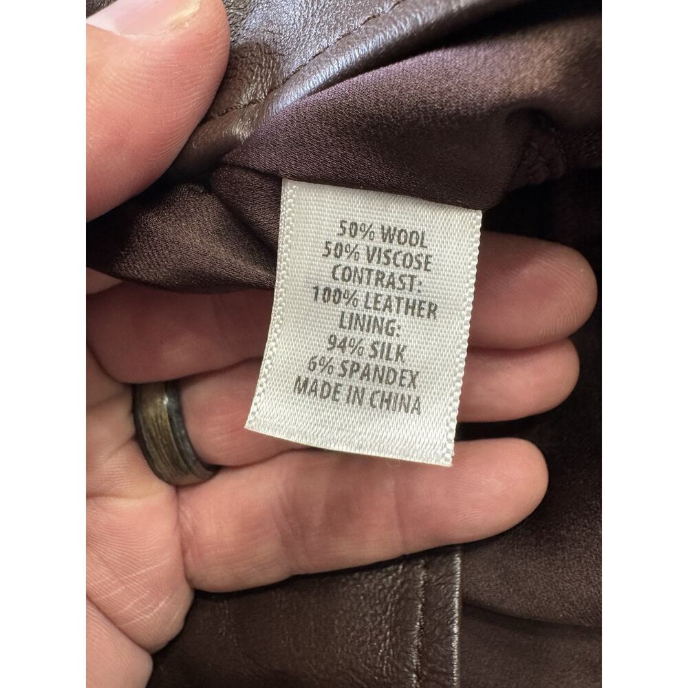 NWT $1495 St John Collection Brown Size 8 Wool Blend Leather Silk Jacket - Picture 5 of 8